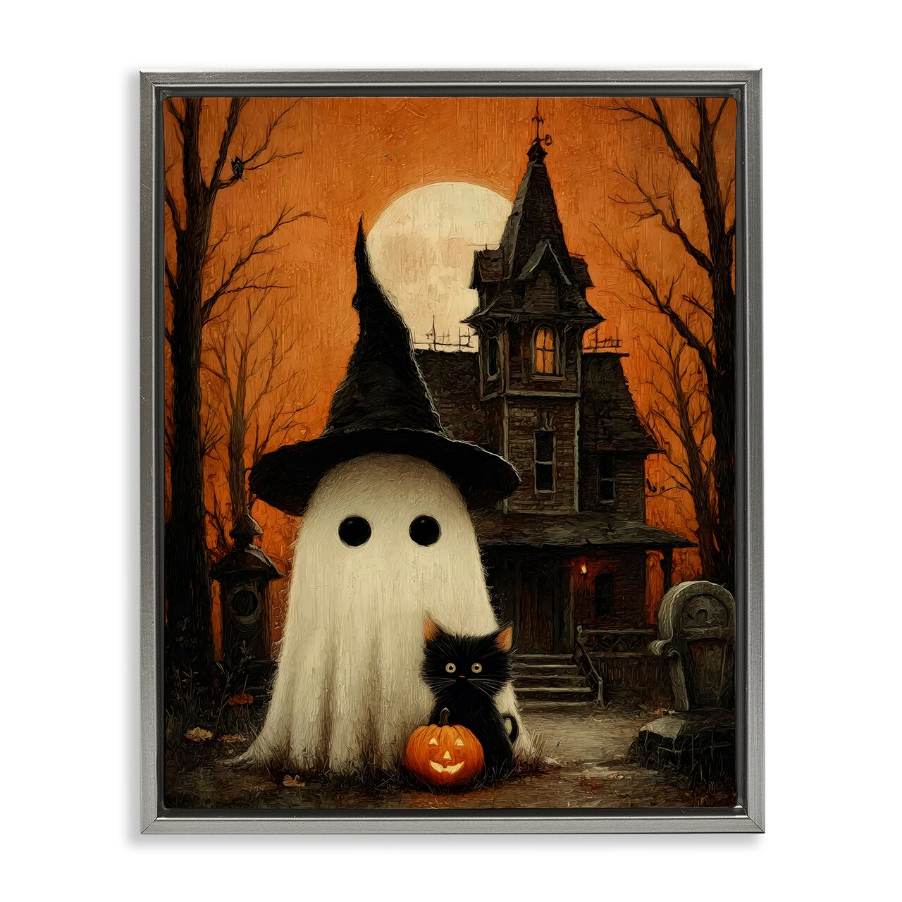Stupell Industries Cute Ghost & Haunted House Floating Frame, design by Arlington Prints